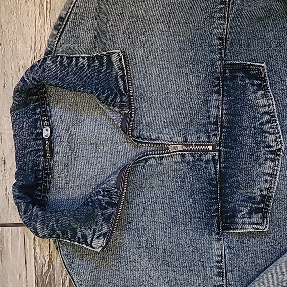 Boohoo Denim Quarter-Zip Pullover Jacket Sz 8 Cotton Dropped Shoulders Boxy - Picture 3 of 13